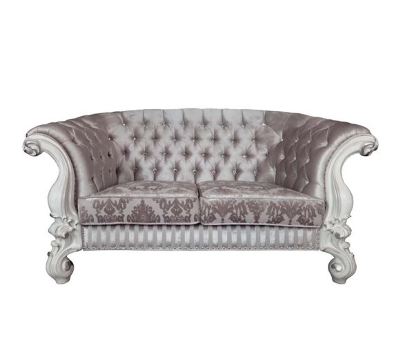 Ivory Fabric & Bone White Finish Versailles Loveseat W/5 Pillows LV01395 by ACME - Image 2