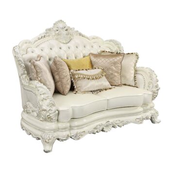 Adara Pearl White Leather Loveseat With 5 Pillows by ACME