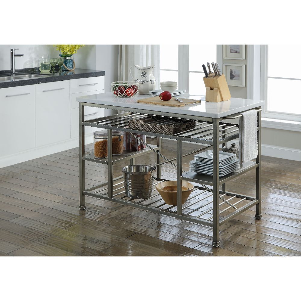 Marble Top Lanzo Kitchen Island 98402 by ACME