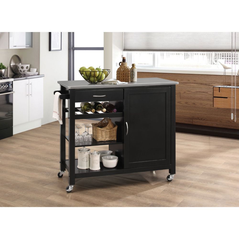 Stainless Steel & Black Ottawa Kitchen Cart by ACME
