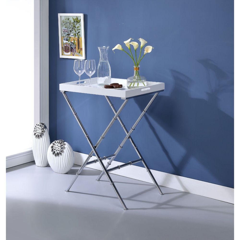 White & Chrome Lajos Tray Table by ACME