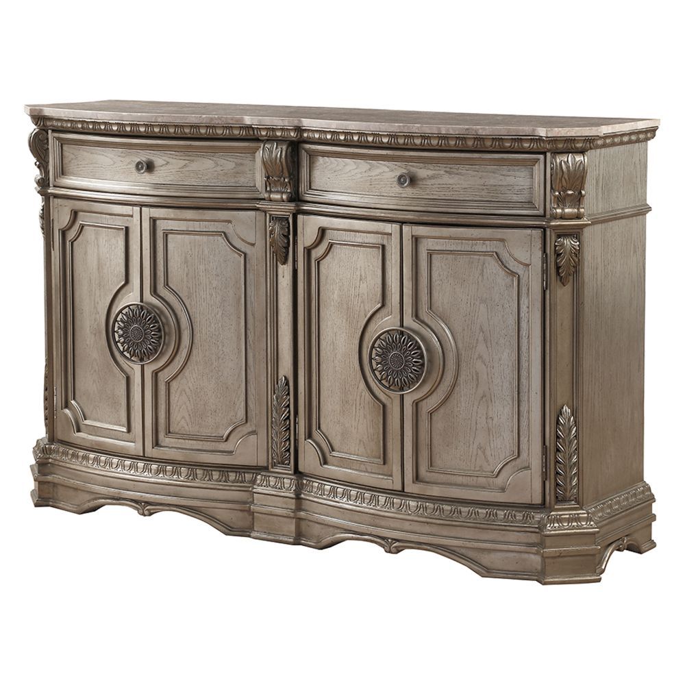 Antique Silver Finish Northville Server W/Marble Top 66925 by ACME