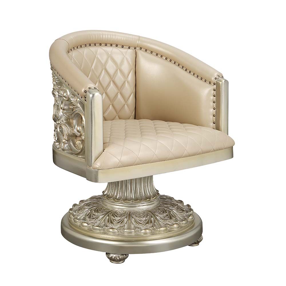 Leather & Antique Gold Finish Sorina Arm Chair DN01220 by ACME
