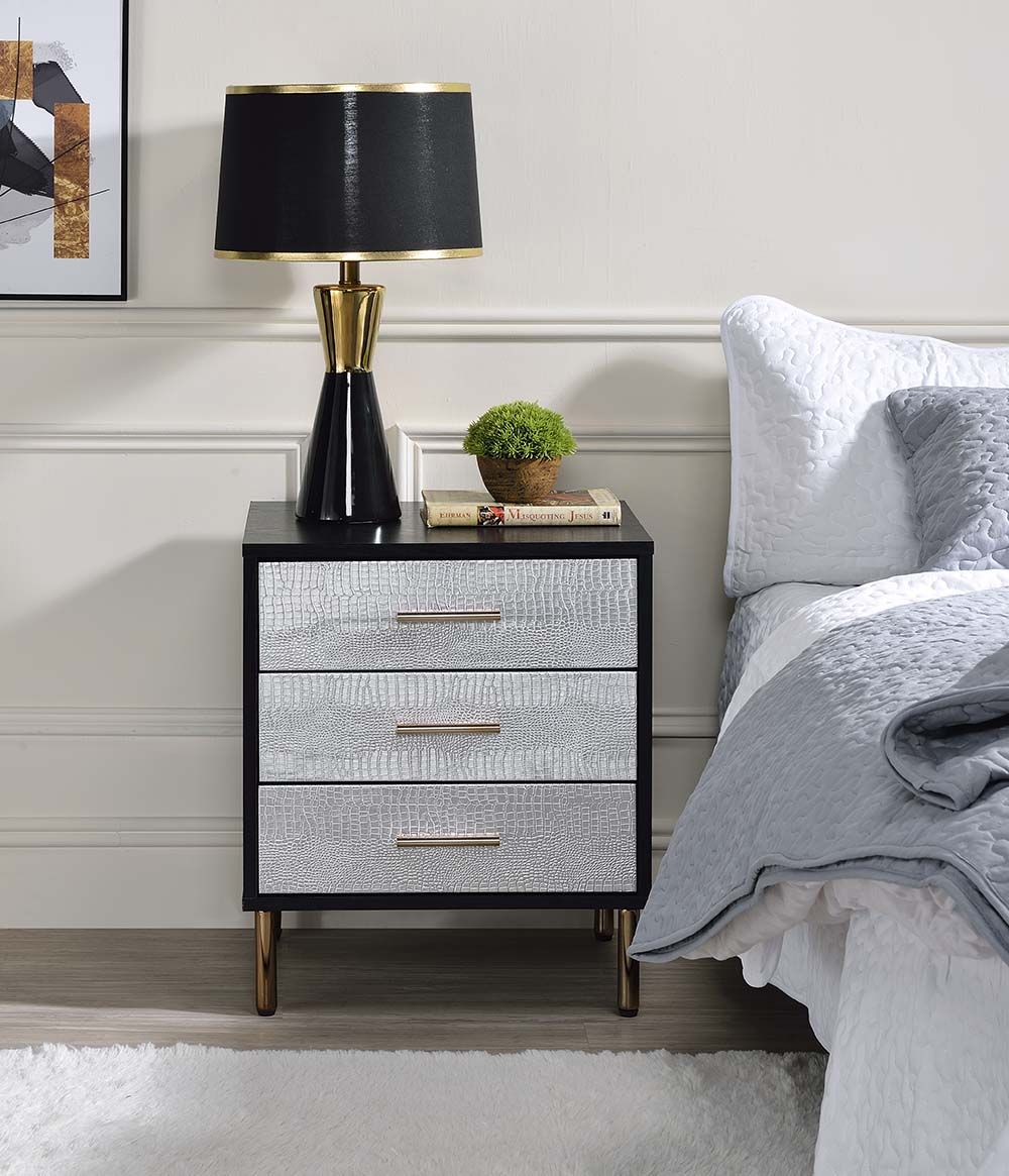 Black, Silver & Gold Myles Nightstand by ACME