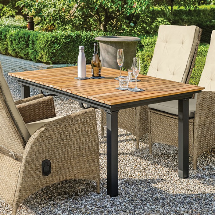 Gun Metal/Natural Teak MACKAY PATIO DINING TABLE GM-2001 BY Furniture of America.