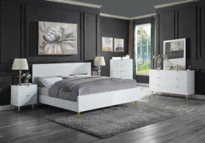 White High Gloss Gaines Bed By Acme | Mobilia Cleopatra White High Gloss Gaines Bed by ACME