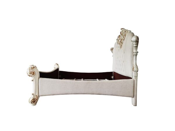 Ivory Fabric & Antique Pearl Finish Vendom Bed by ACME - Image 3