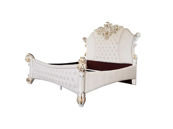 Ivory Fabric & Antique Pearl Finish Vendom Bed by ACME - Image 5