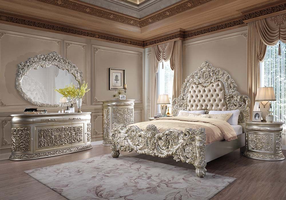 Leather & Antique Gold Finish Sorina Eastern King Bed BD01241EK by ACME