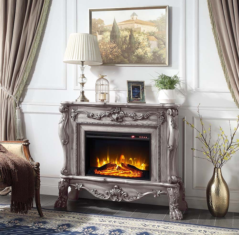 Vintage Bone White Finish Dresden Fireplace AC01310 by ACME