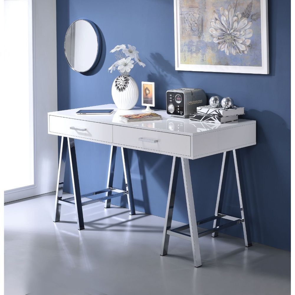 White & Chrome Coleen Desk by ACME