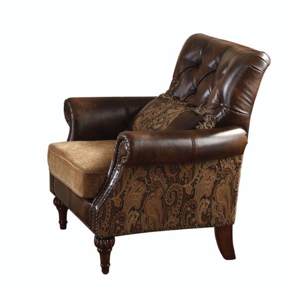 Brown Leather & Chenille Cherry Finish Dreena Chair W/Pillow 05497 by ACME - Image 2