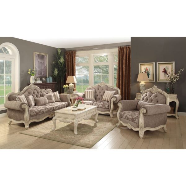 Gray Fabric & Antique White Finish Ragenardus Chair W/Pillow 56022 by ACME - Image 2