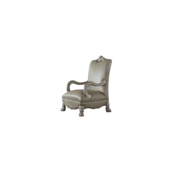 Synthetic Leather & Vintage Bone White Finish Dresden Chair W/Pillow 58172 by ACME