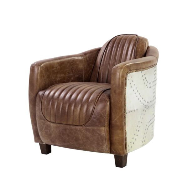 Brancaster Brown Leather Accent Chair by ACME - Image 2