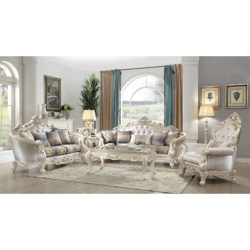 Fabric & Golden Ivory Finish Gorsedd Chair W/Pillow 52442 by ACME