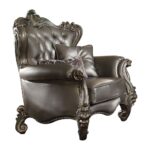 Silver Leather & Antique Platinum Finish Versailles Chair W/2 Pillows 56822 by ACME Living Chairs Mobilia Cleopatra 7 Silver Leather & Antique Platinum Finish Versailles Chair W/2 Pillows 56822 by ACME 7