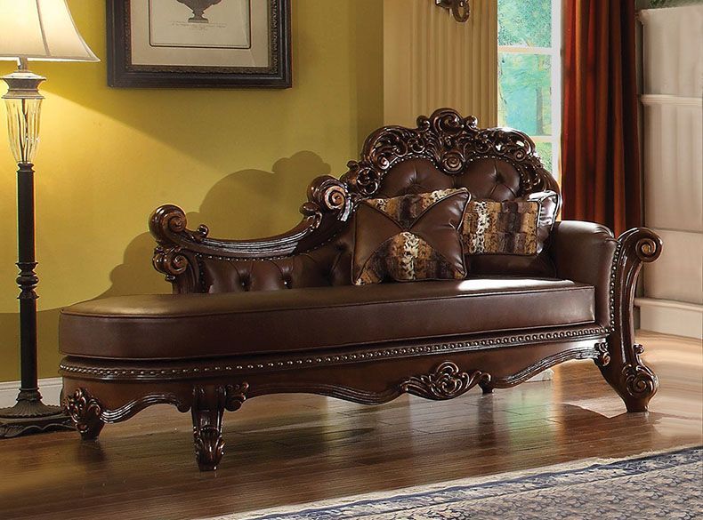 Vendome Chaise With 2 Pillows in Cherry Leather 96491 by ACME