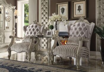 Ivory Fabric & Bone White Finish Versailles Chair W/Pillow 52087 by ACME