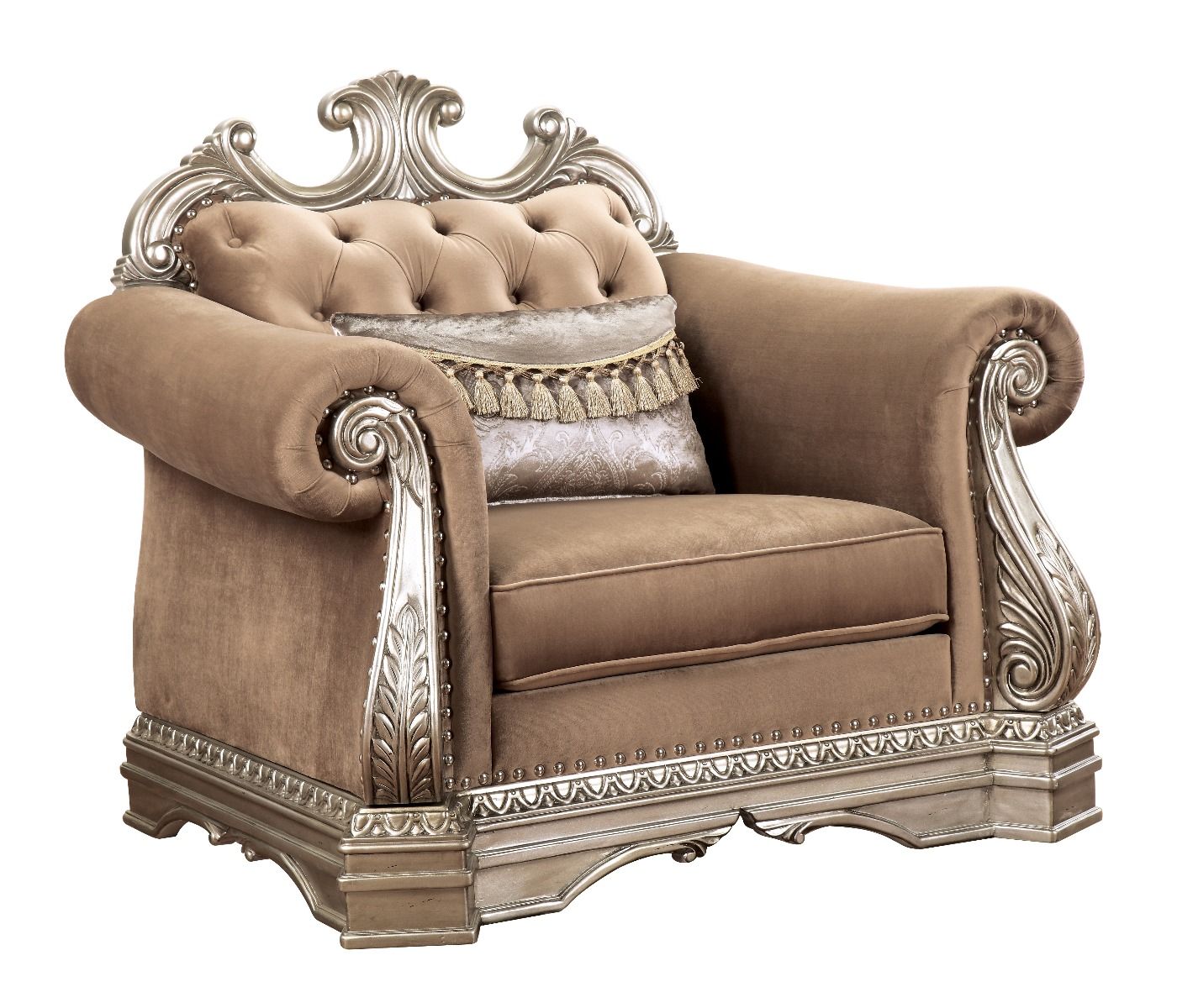 Velvet & Antique Silver Finish Northville Chair W/Pillow 56932 by ACME