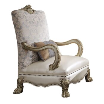 Pearl Leather/Fabric & Gold Patina Finish Dresden II Chair W/Pillow 54877 by ACME