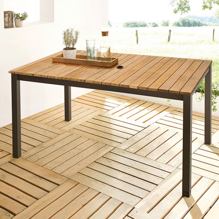 Gun Metal/Natural Teak MACKAY PATIO DINING TABLE GM-2004 BY Furniture of America. 7