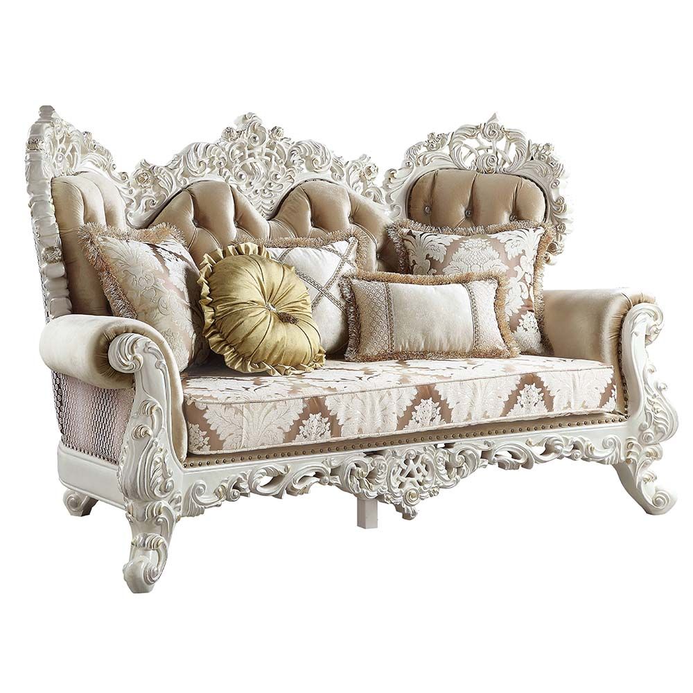 Fabric & Antique White Finish Vanaheim Loveseat W/5 Pillows LV00804 by ACME