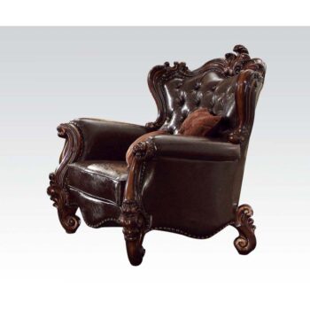 Two Tone Dark Brown Leather & Cherry Oak Finish Versailles Chair W/2 Pillows 52122 by ACME