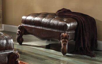 Two Tone Dark Brown Leather & Cherry Oak Finish Versailles Ottoman 96538 by ACME