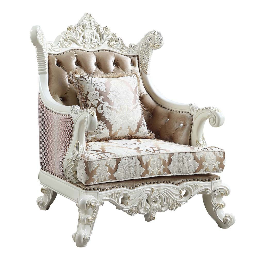Fabric & Antique White Finish Vanaheim Chair W/Pillow LV00805 by ACME