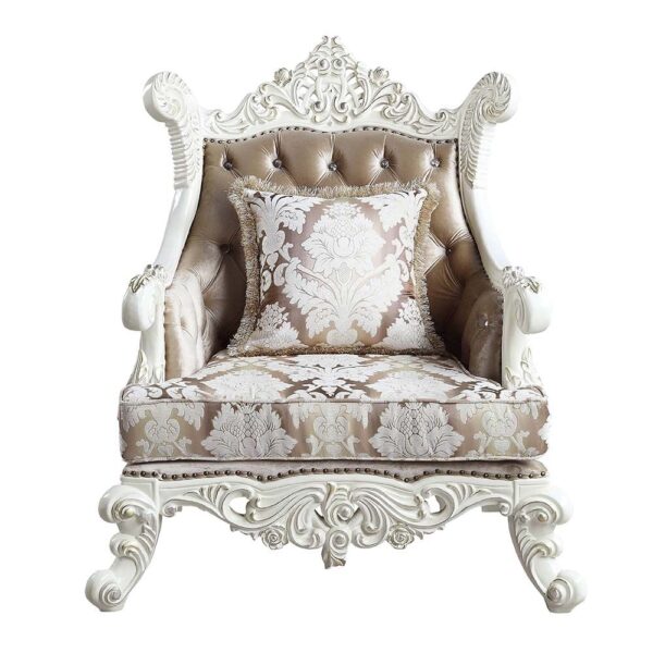 Fabric & Antique White Finish Vanaheim Chair W/Pillow LV00805 by ACME - Image 2