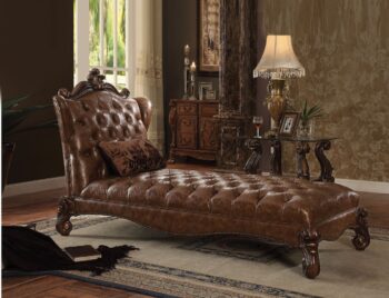 Two Tone Light Brown Leather & Cherry Oak Finish Versailles Chaise W/Pillow 96544 by ACME