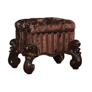 Fabric & Cherry Oak Finish Versailles Vanity Stool 21108 by ACME