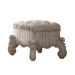 Versailles Vanity Stool in Ivory Fabric 21138 by ACME Bedroom Vanities Mobilia Cleopatra 11 Versailles Vanity Stool in Ivory Fabric 21138 by ACME 11