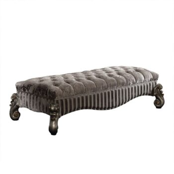 Fabric & Antique Platinum Finish Versailles Bench 96820 by ACME