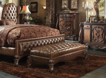 Two Tone Light Brown Leather & Cherry Oak Finish Versailles Bench 96539 by ACME