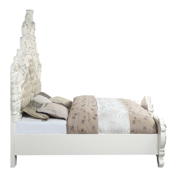 Beige Leather & Antique White Finish Vanaheim Eastern King Bed BD00671EK by ACME - Image 4