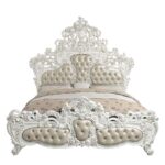 Beige Leather & Antique White Finish Vanaheim Eastern King Bed BD00671EK by ACME 19