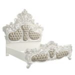 Beige Leather & Antique White Finish Vanaheim Eastern King Bed BD00671EK by ACME 20