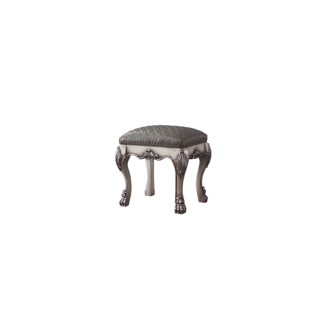Vintage Bone White & Synthetic Leather Dresden Vanity Stool 28195 by ACME