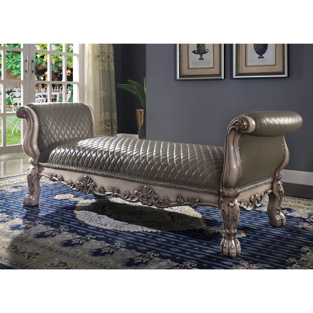 Synthetic Leather & Vintage Bone White Finish Dresden Bench 96590 by ACME