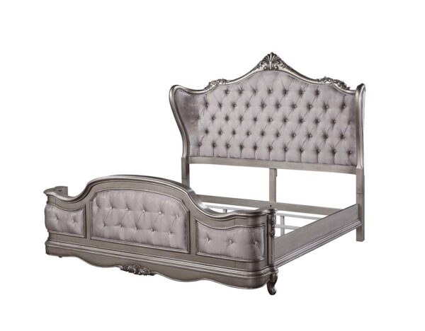 Velvet & Antique Platinum Finish Ausonia Bed by ACME - Image 5