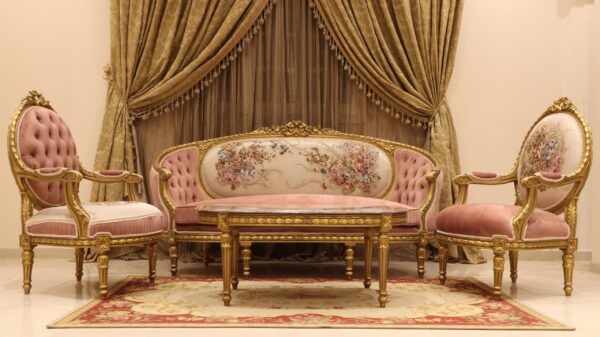 Handmade 5Pcs-Gold Peach Sofa Set 7