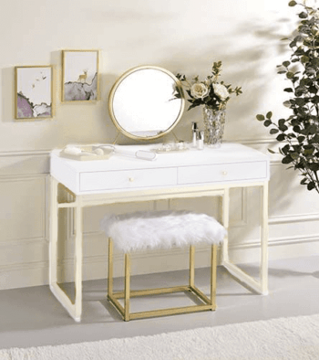 Adao Vanity White & Brass Mirror by ACME
