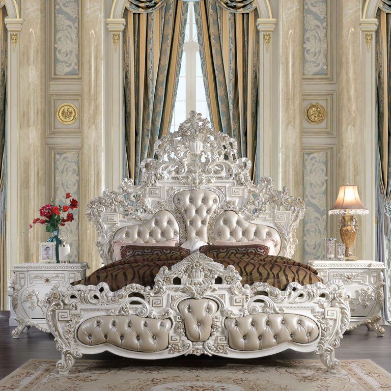 White & Cream Pearl California Bed Traditional Homey Design HD-1807