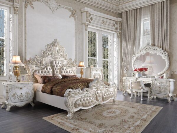 White & Cream Pearl California Bed Traditional Homey Design HD-1807 8
