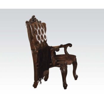 Two Tone Light Brown Leather/Fabric & Cherry Oak Finish Versailles Arm Chair 61103 by ACME
