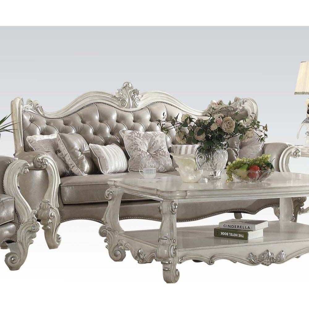 Gray Leather Versailles Sofa W/7 Pillows 52125 By Acme
