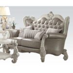 Gray Leather & Bone White Finish Versailles Loveseat 52126 by ACME 7