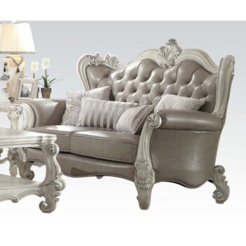 Gray Leather & Bone White Finish Versailles Loveseat 52126 by ACME
